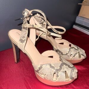 Geox Beige Snake-Print High Heel Platform Sandals